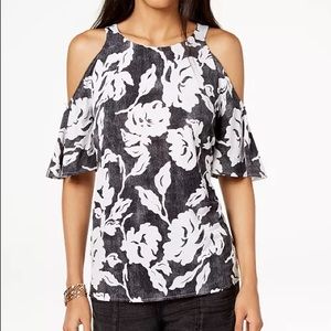 INC Floral-Print Cold-Shoulder Top